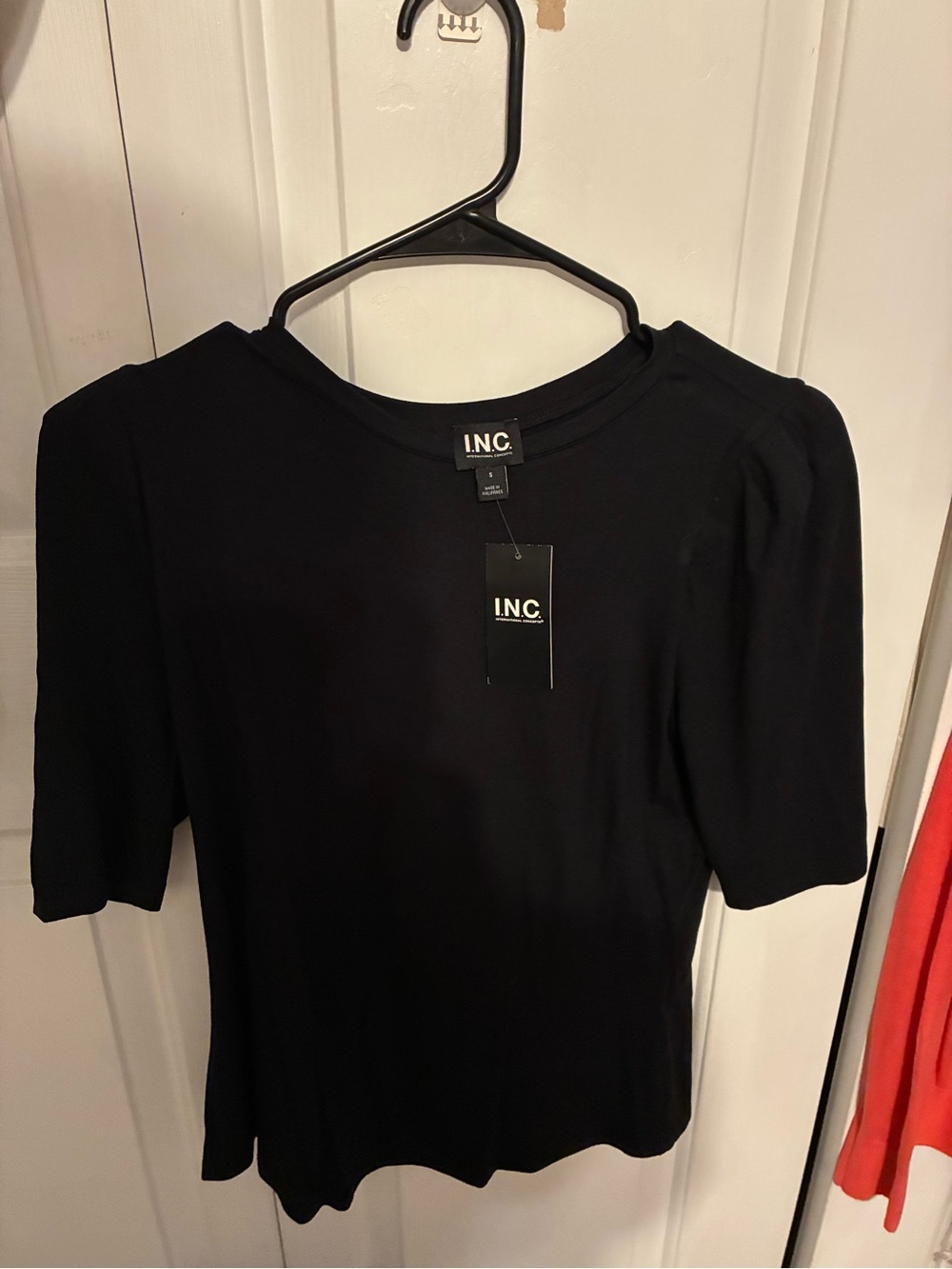 INC International Concepts Black Short Puff Sleeve Tee